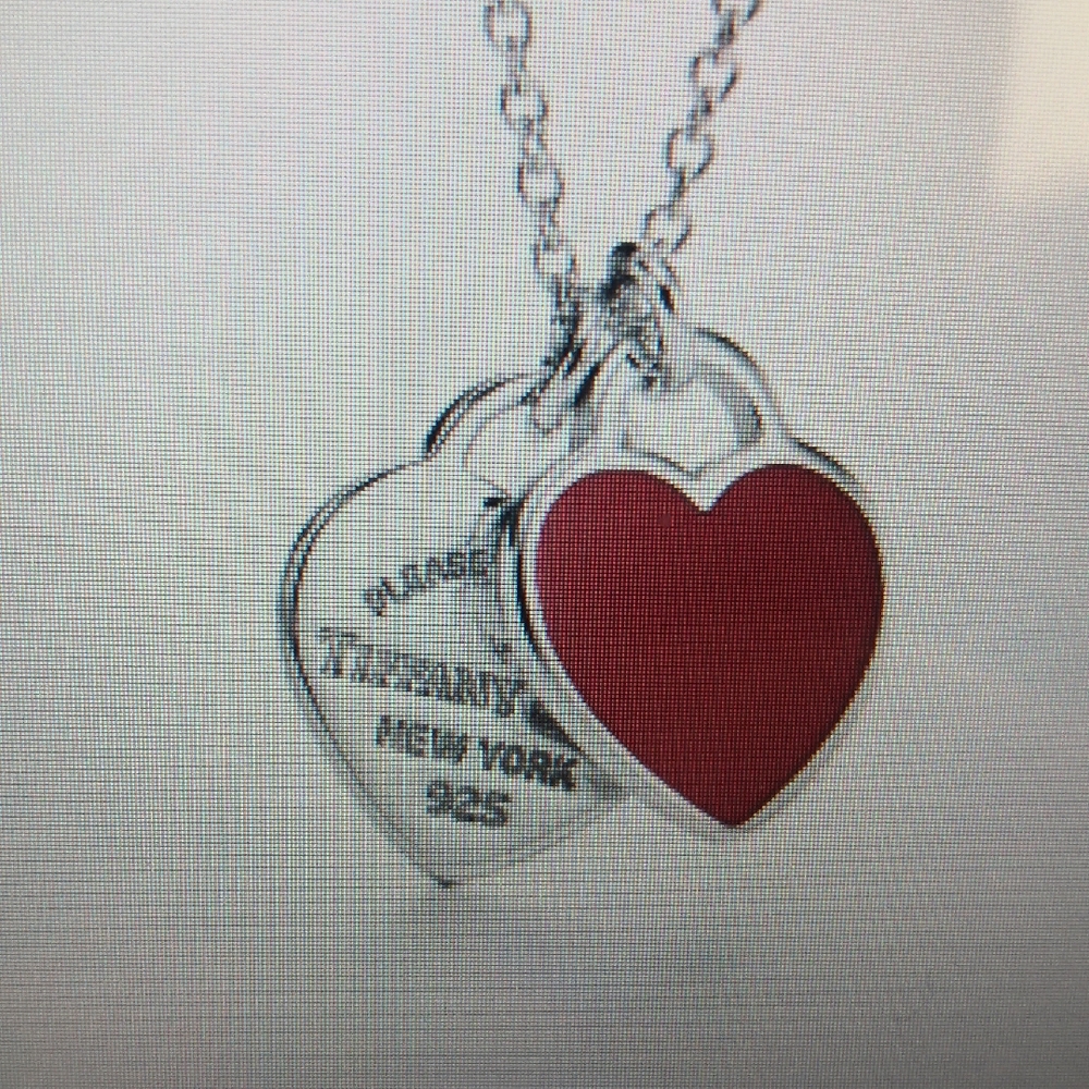 New Tiffany & Co.  Return To Tiffany Red  Double Heart and Silver Heart Necklace